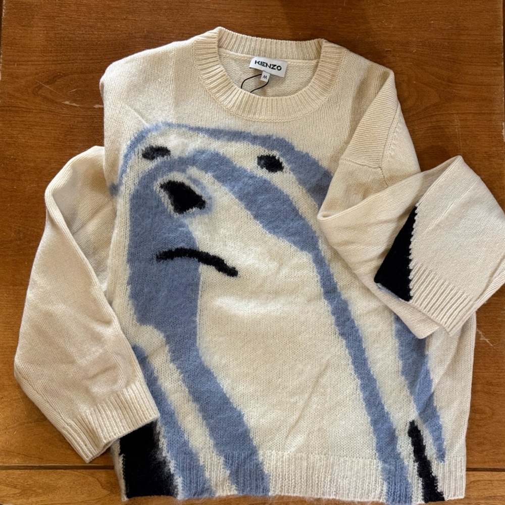 Kenzo Polar Bear Sweater - Cream and Blue - Picture 6 of 7